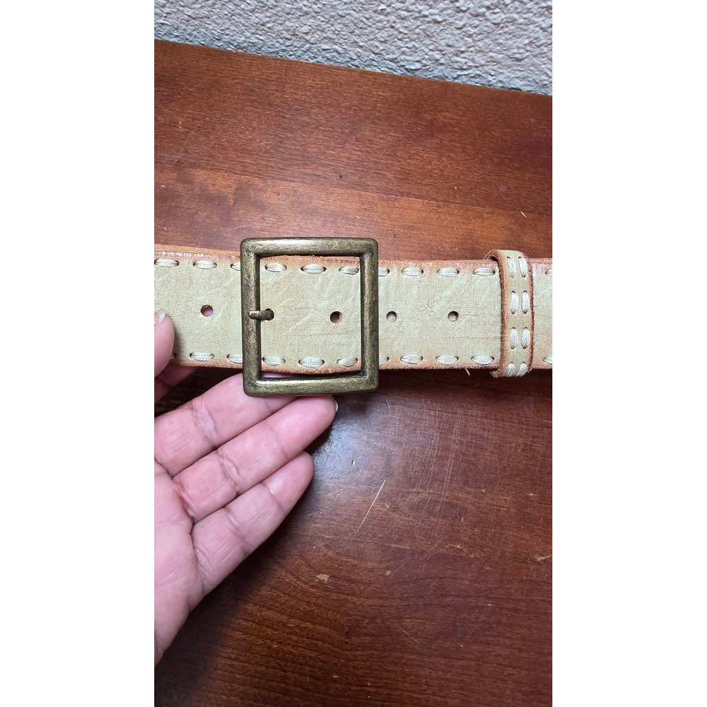 Brave Beltworks Leather Belt Mens 34 Tan Whipstitch Brass Buckle Canada Made